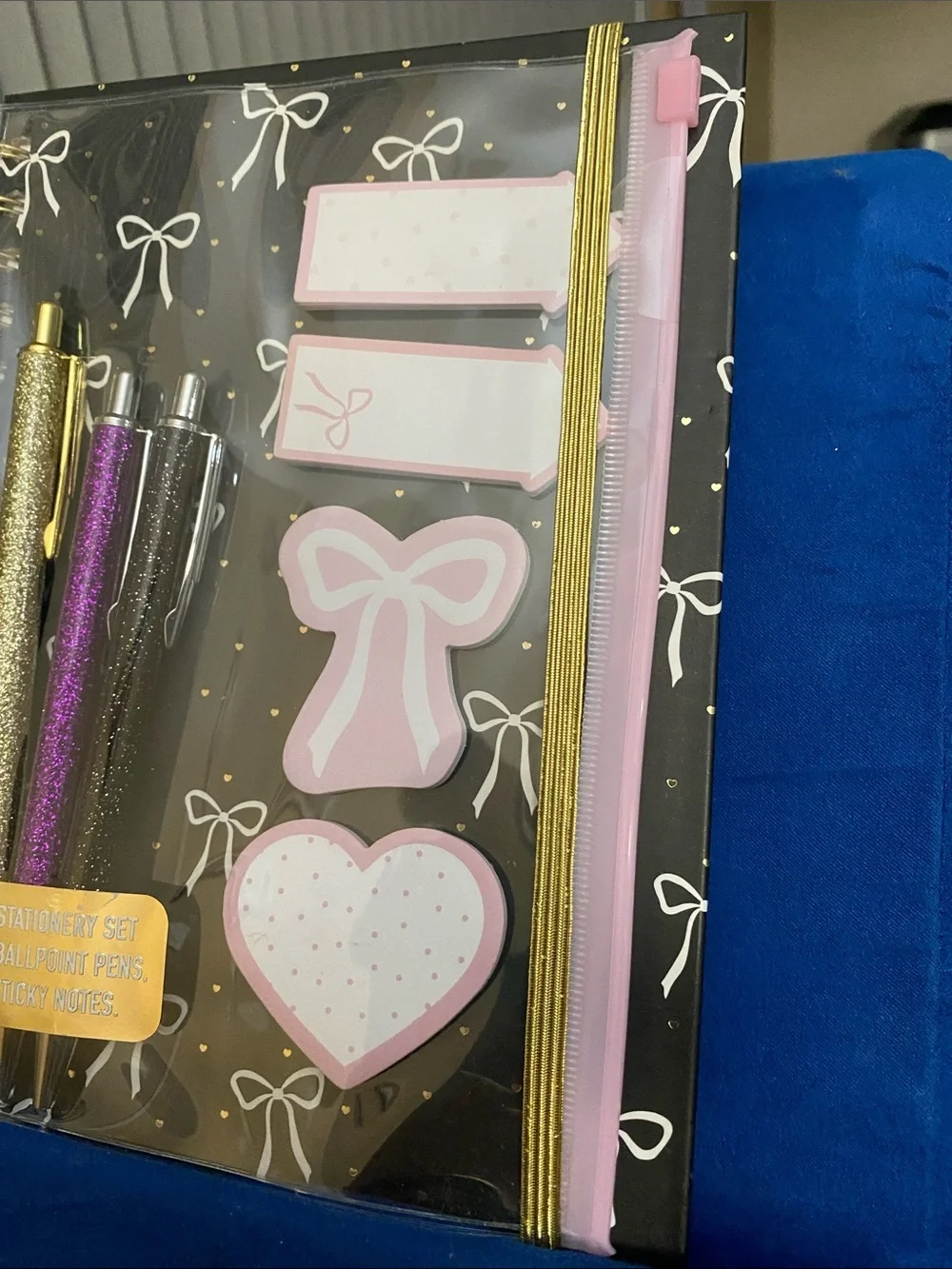 Glitter Pen & Sticky Note and journal Set - Gold, Purple, Silver, Pink